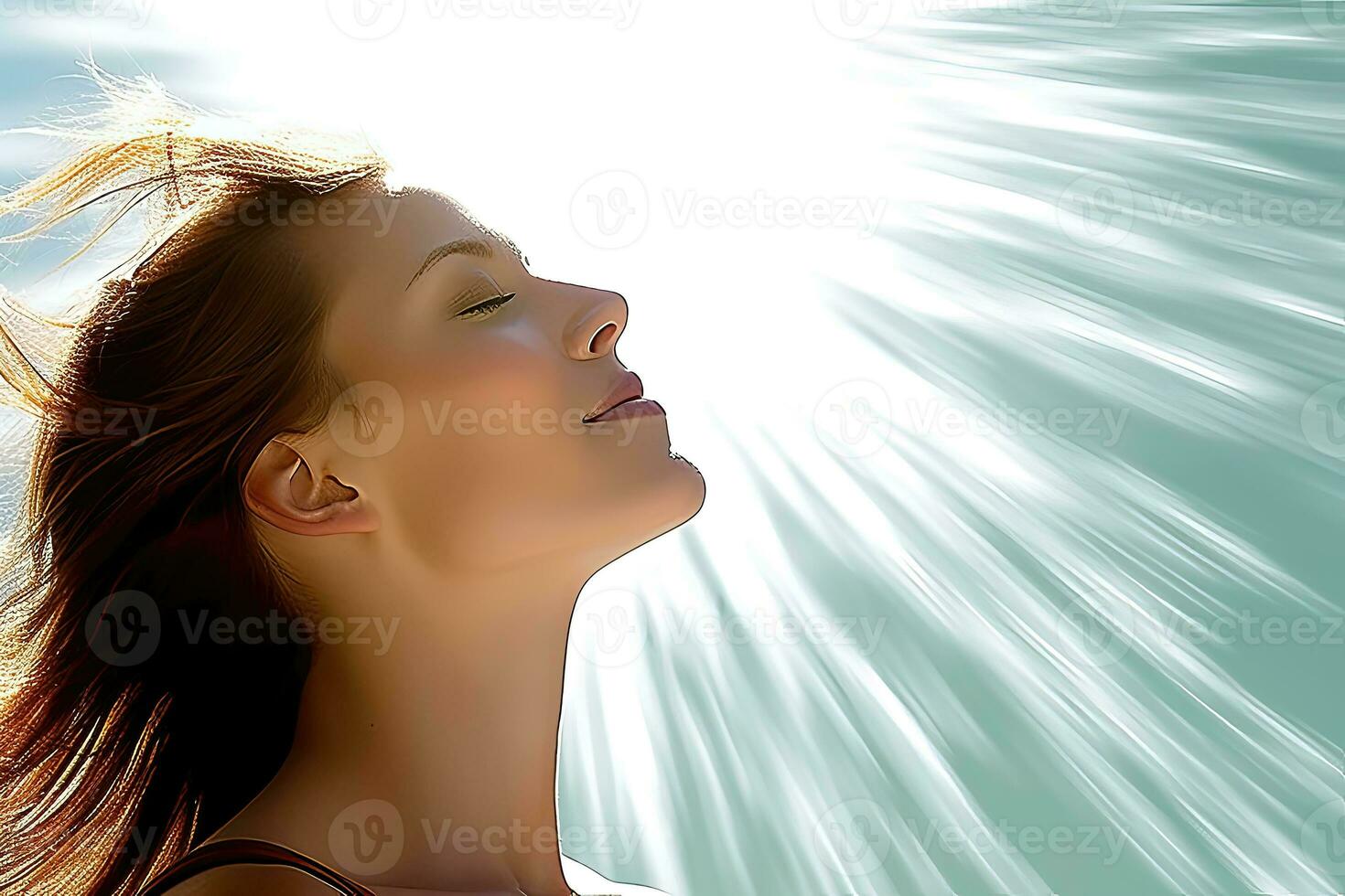 Young woman witrh the rays of light - AI Generative photo