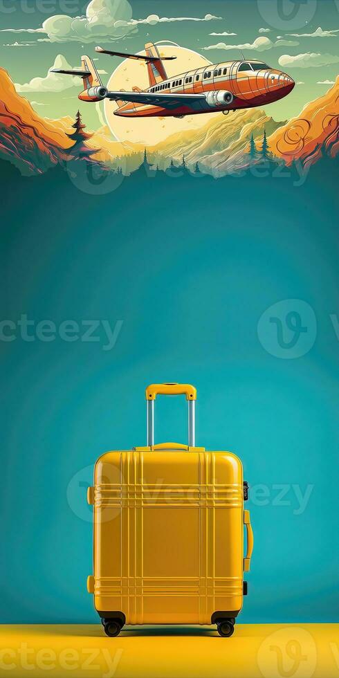 Yellow suitcase with airplane - AI Generative photo