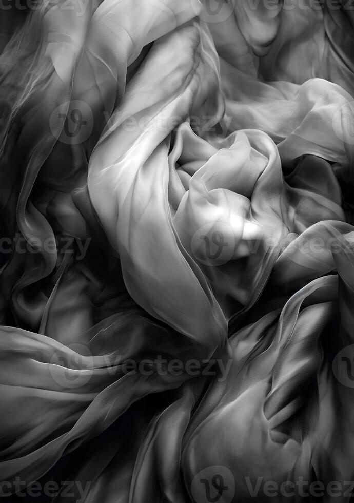 Black transparent background of flowing fabric, in the style of monochrome colors. art photo