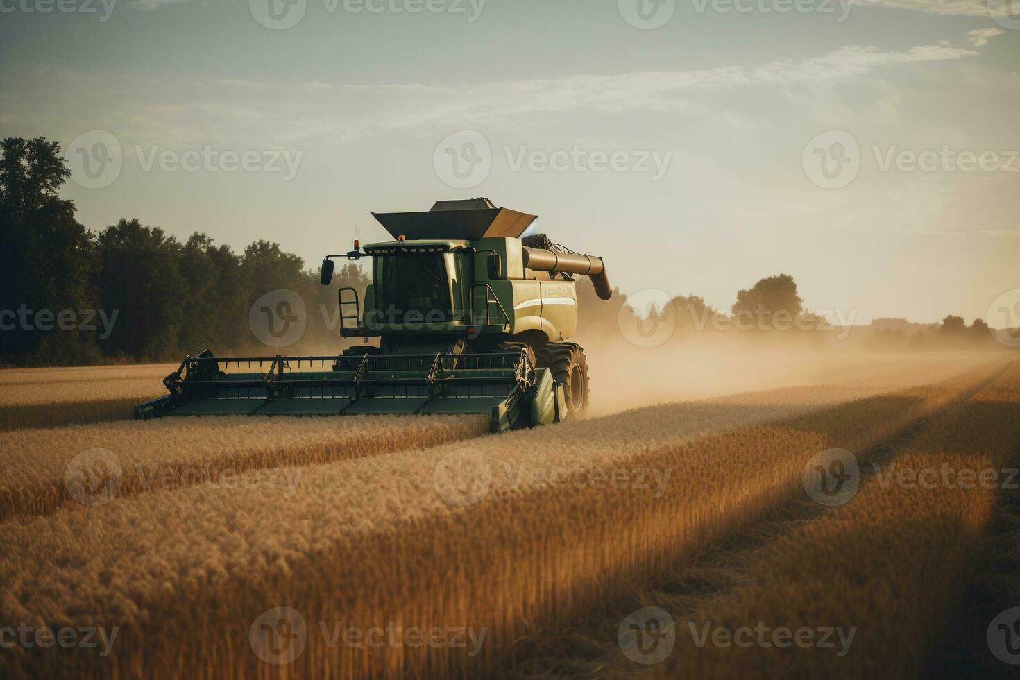 Combine harvester collecting wheat in field. ai generative photo