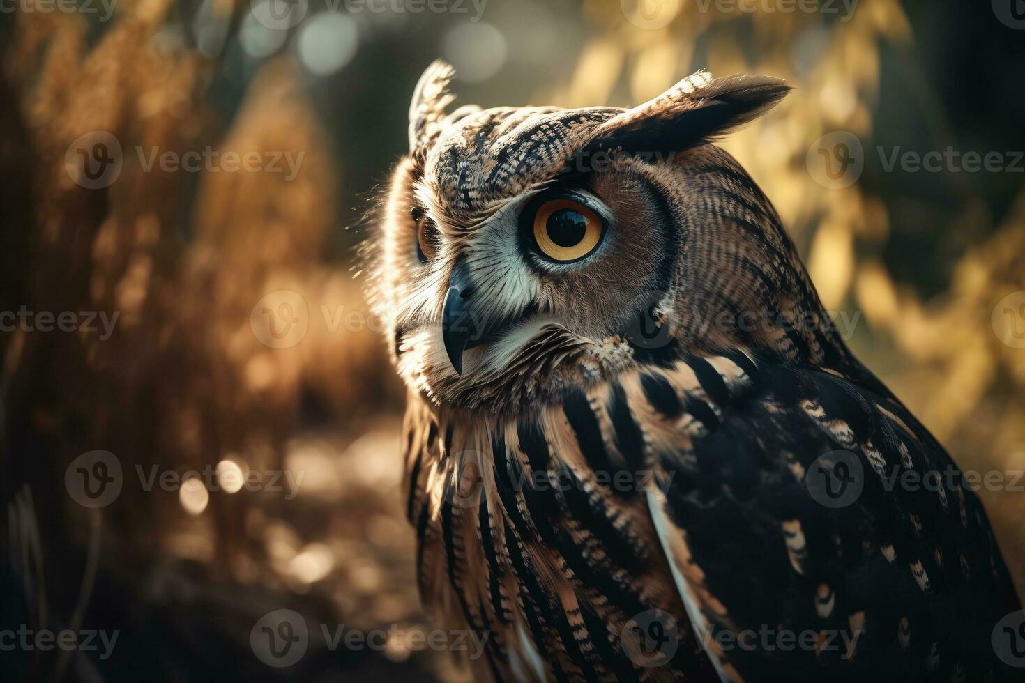 Eurasian eagle-owl on the background of nature. close-up. ai generative photo