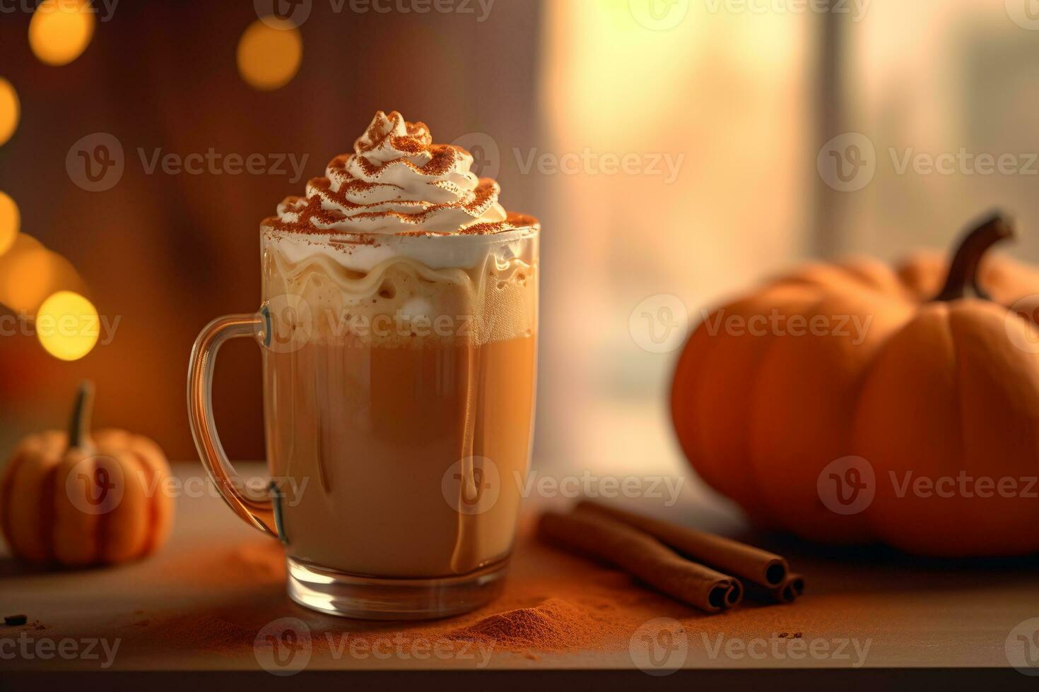 calabaza latté en un vaso jarra con canela, nuez moscada. ai generativo foto