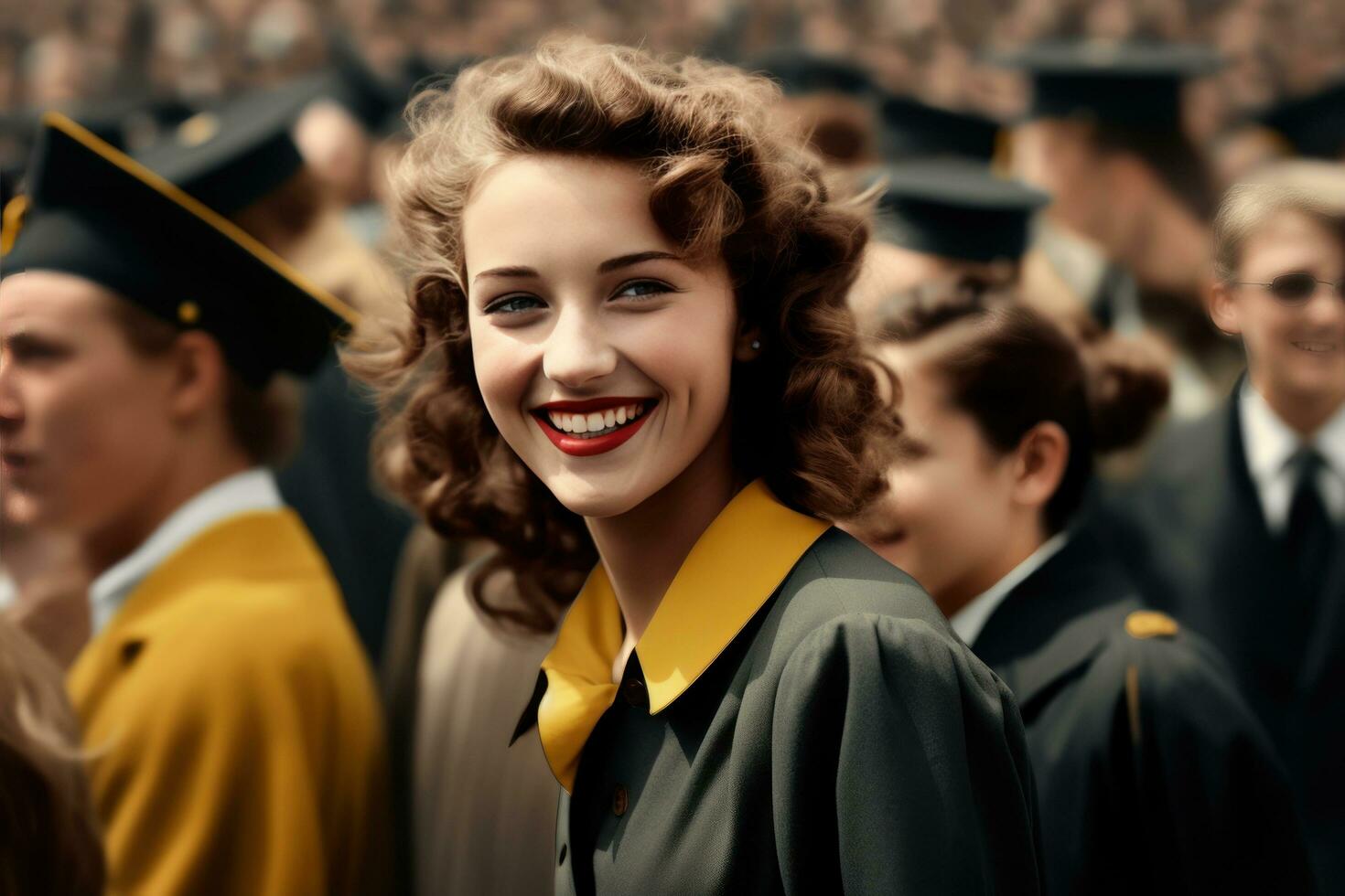 Smiling young woman in graduation gowns photo