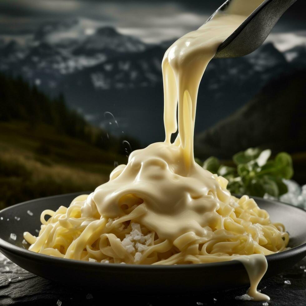 Fettuccine with cream sauce photo