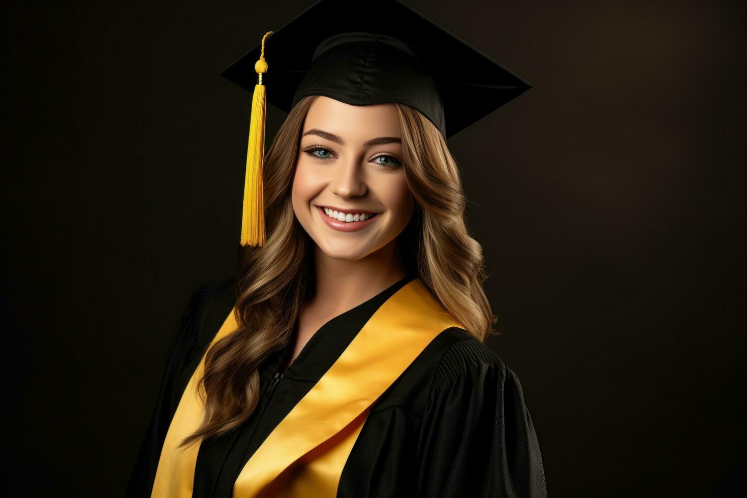 Smiling young woman in graduation gowns photo