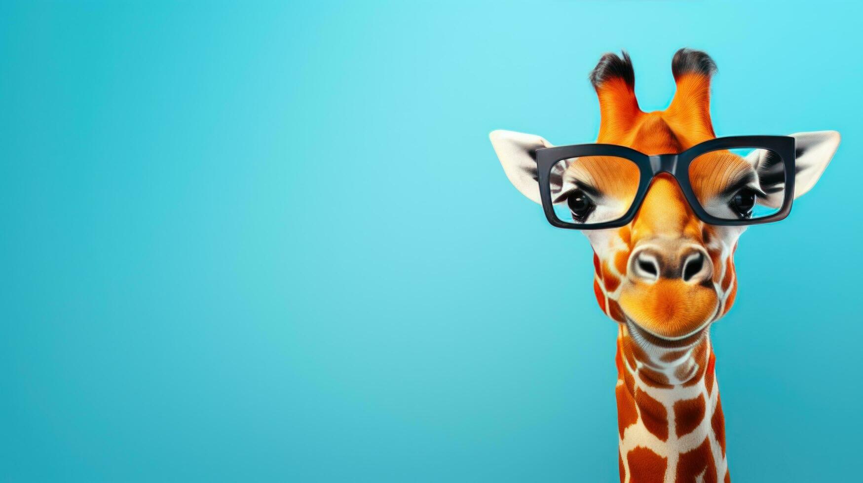 Giraffe wearing glasses on a solid color background photo