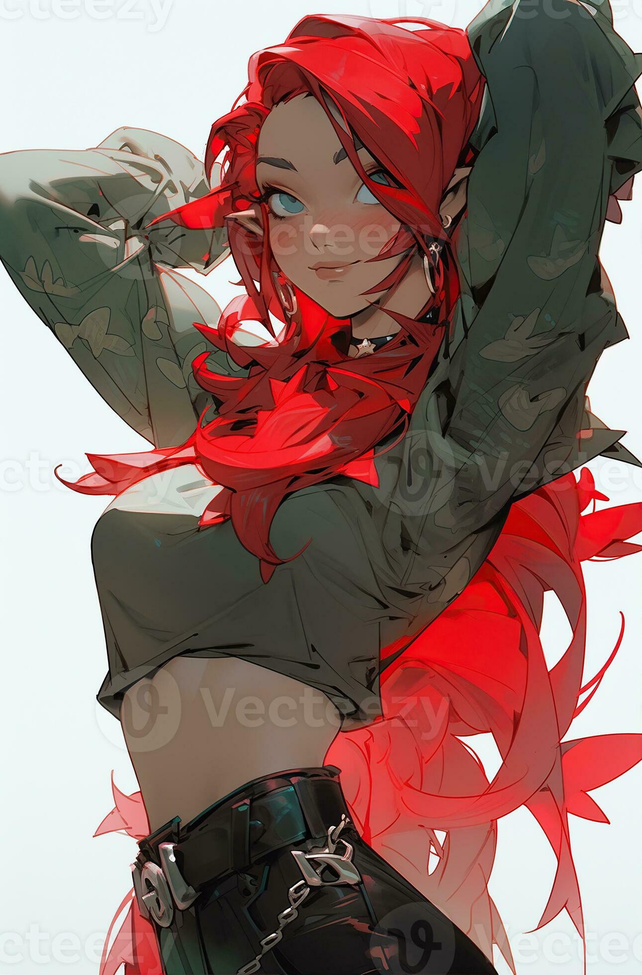 Pretty anime girl with red hair pulled back. Created with Generative AI  28109024 Stock Photo at Vecteezy