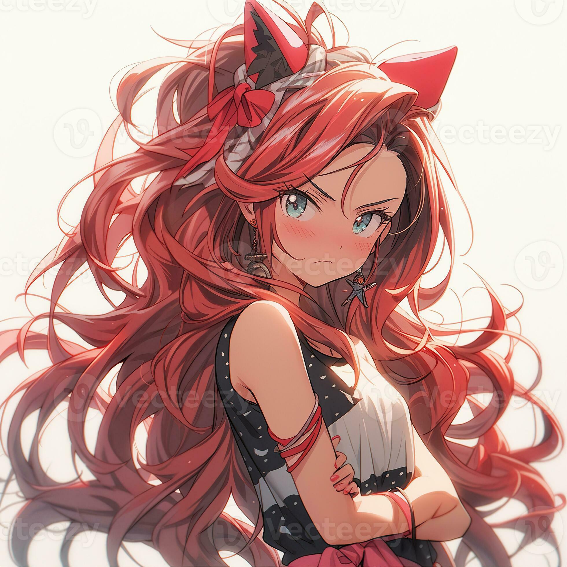 Pretty anime girl with red hair pulled back. Created with Generative AI  28109024 Stock Photo at Vecteezy