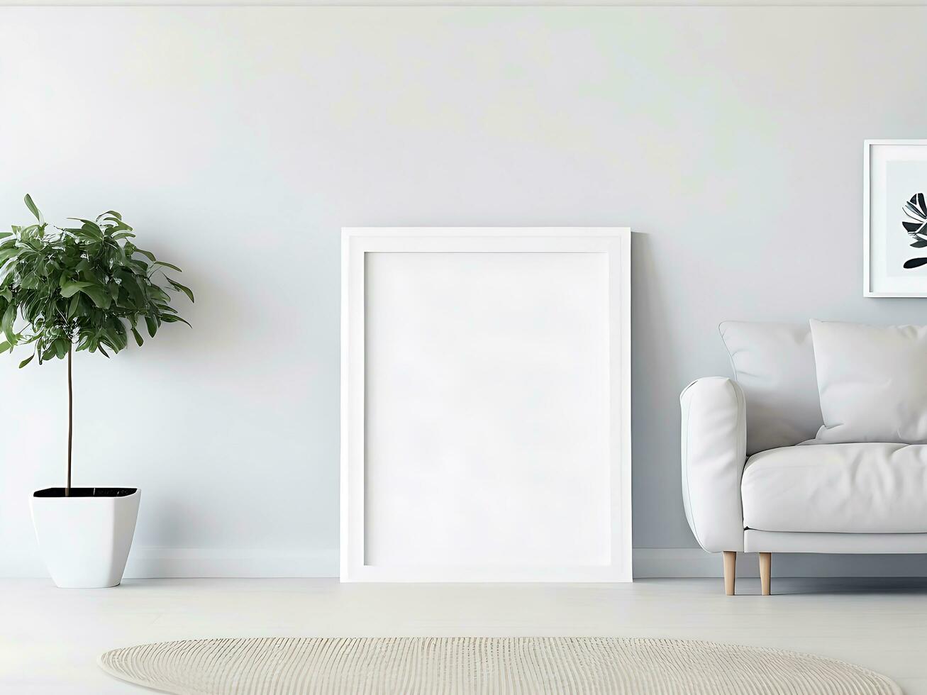 Blank picture frame mockup on white wall photo