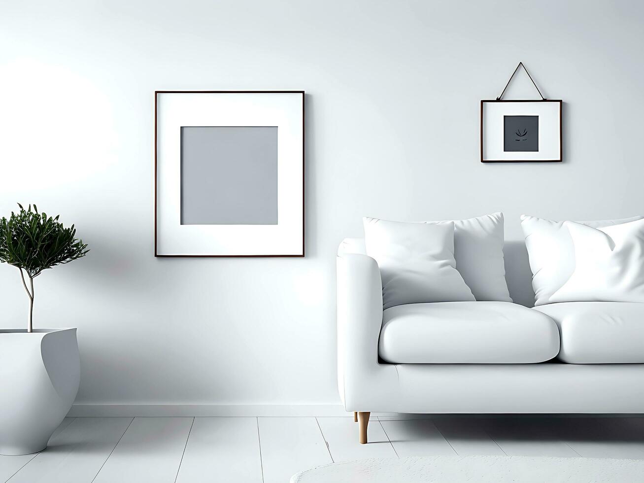 Blank picture frame mockup on white wall photo