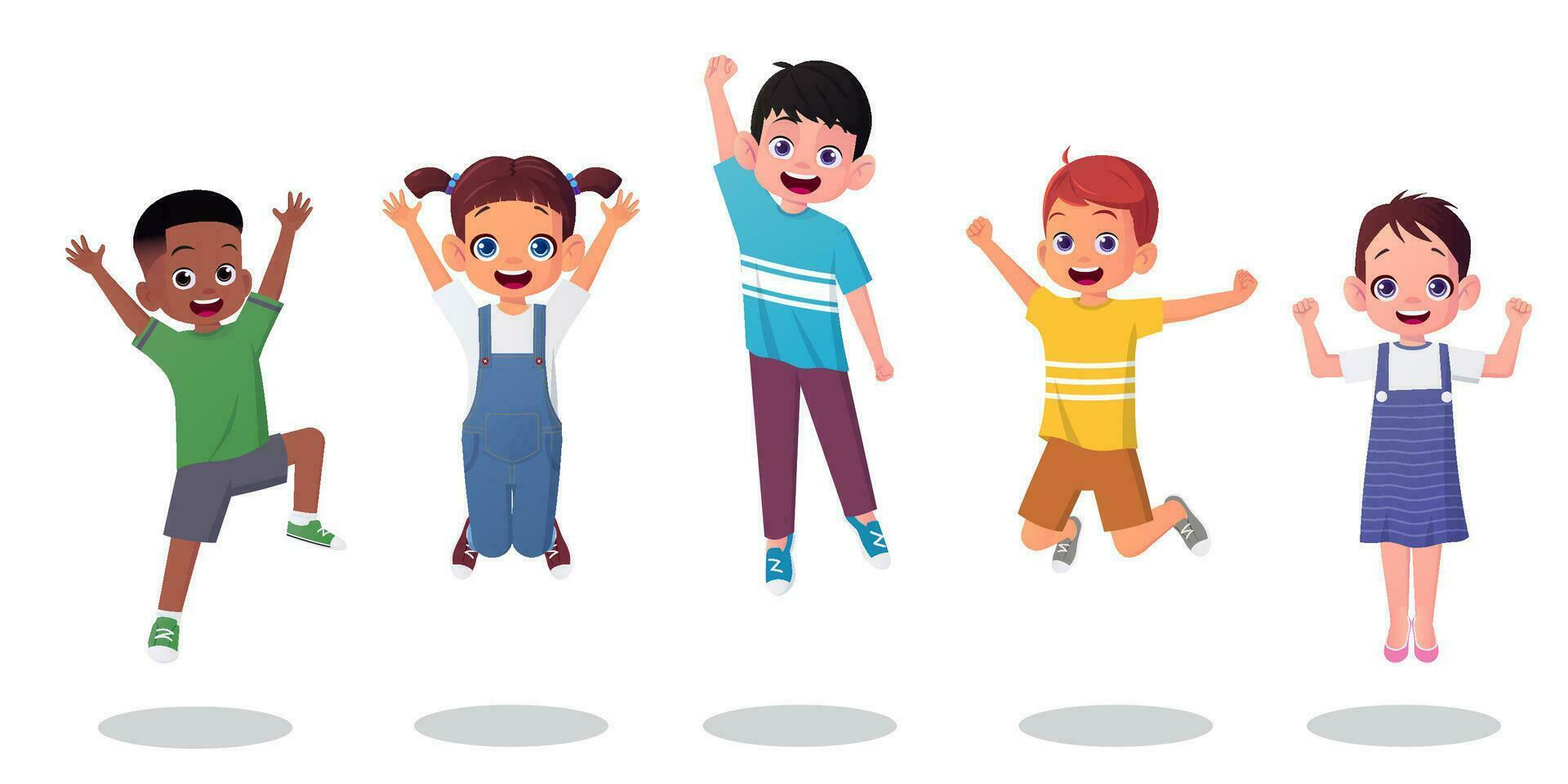 Joyful Kids jumping Together, Children Group Having Fun In Different Poses Vector Illustration