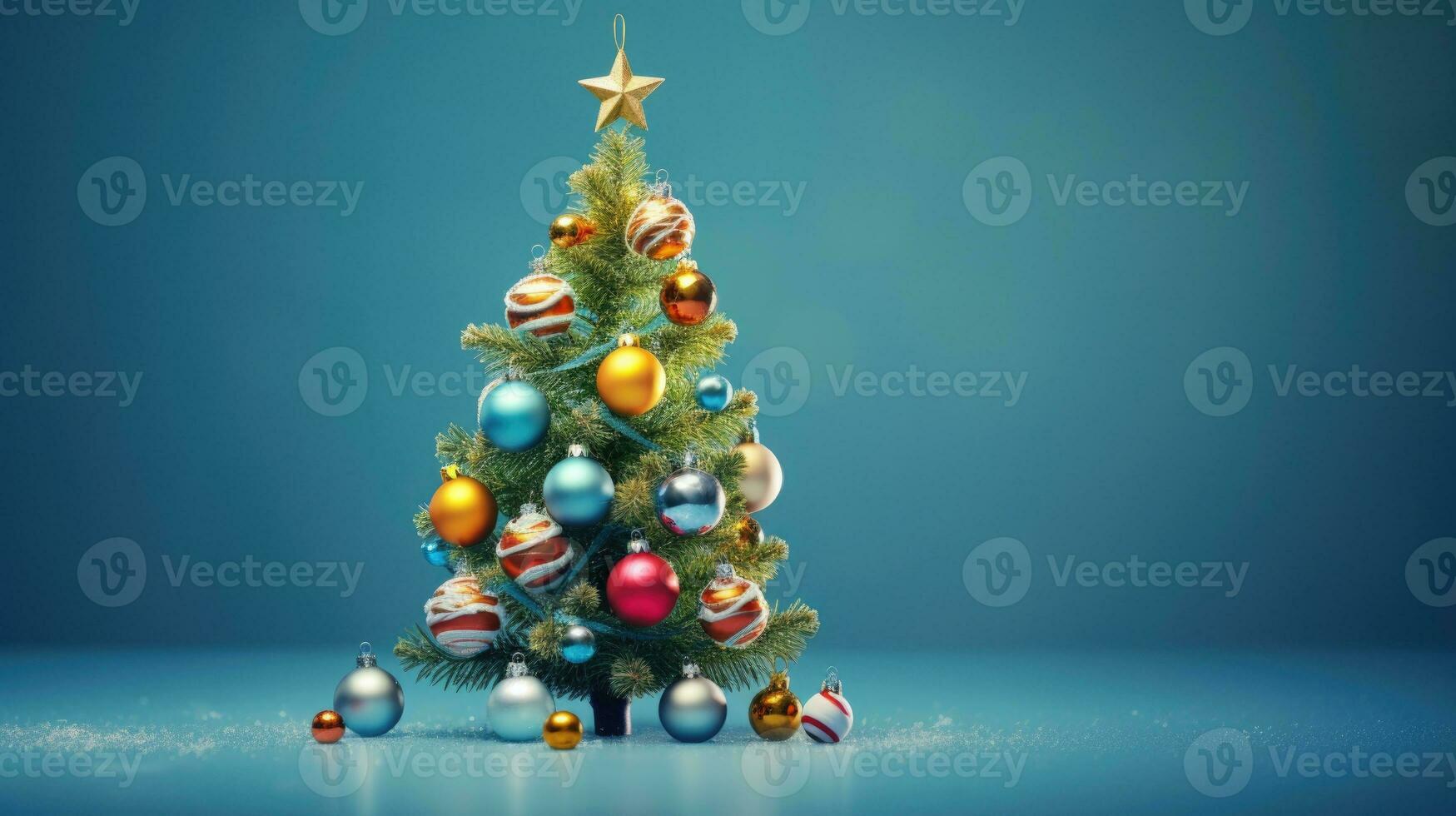 Christmas tree with gifts on the background of a dark gray wall. Space for text. blurred lights. photo