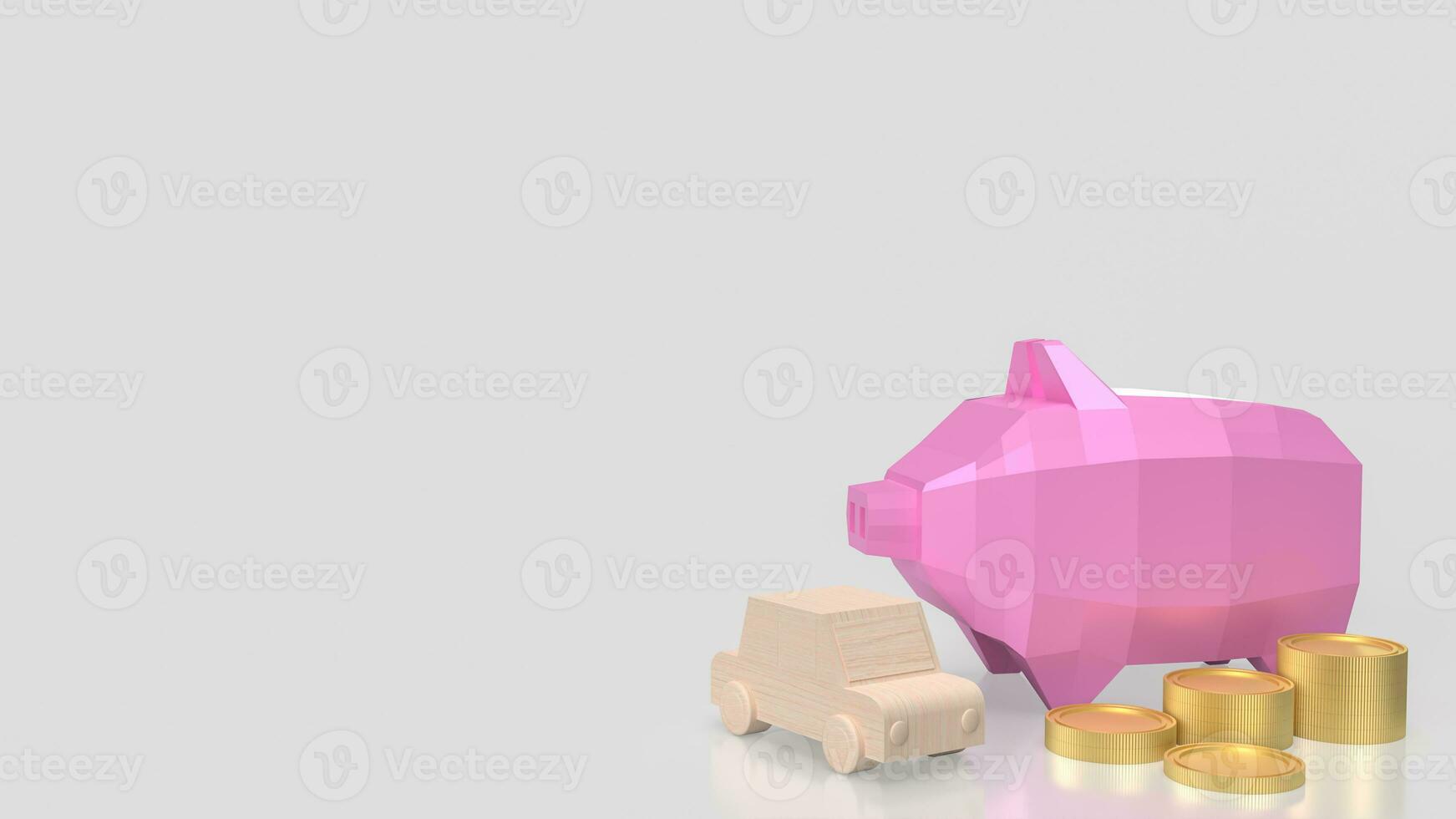 el rosado cerdito banco y oro moneda para coche ahorro concepto 3d representación foto