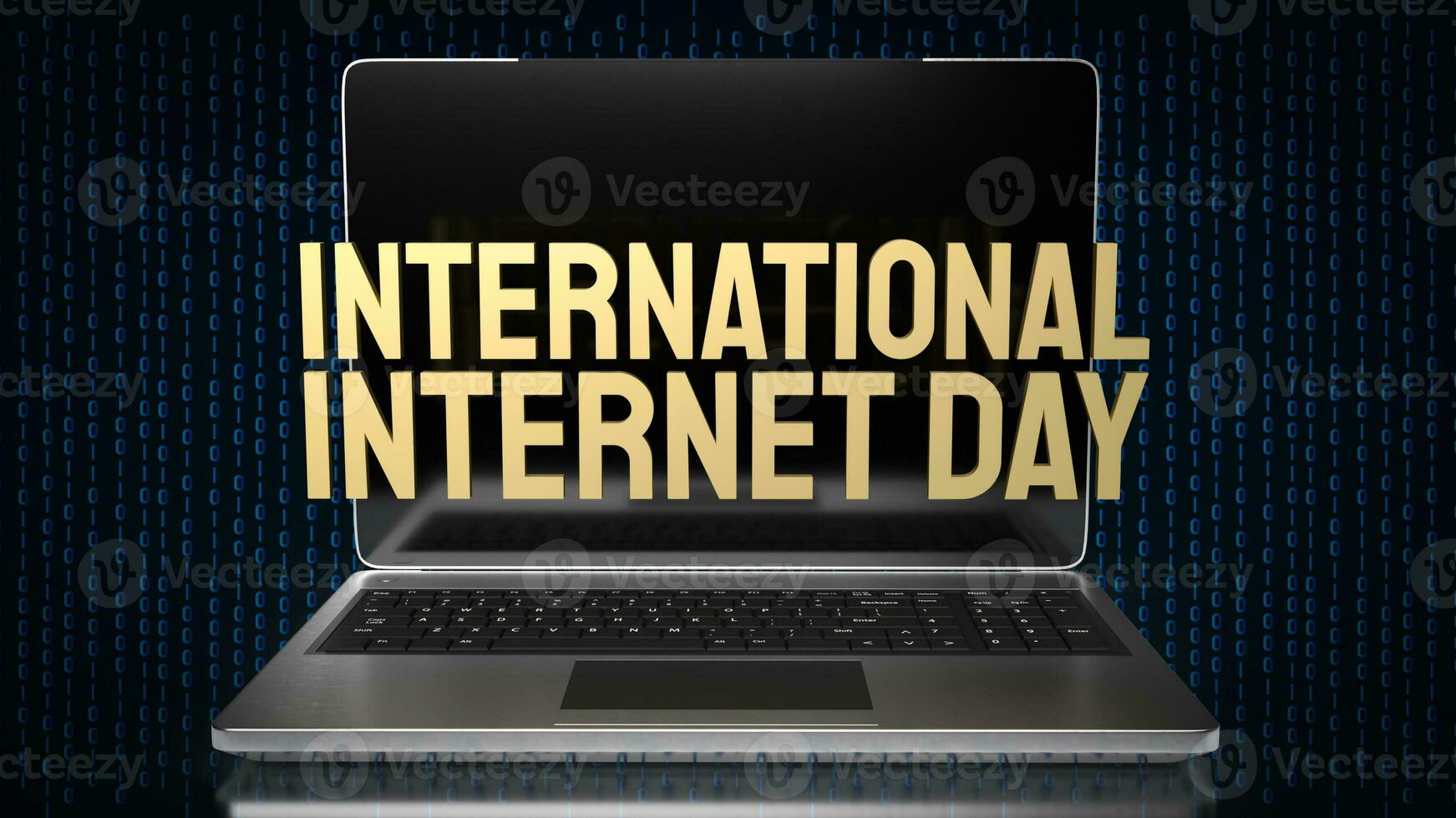 The gold text on on laptop for International Internet Day 3d rendering photo