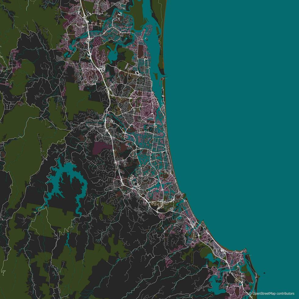Vector city map of Gold Coast Queensland Australia