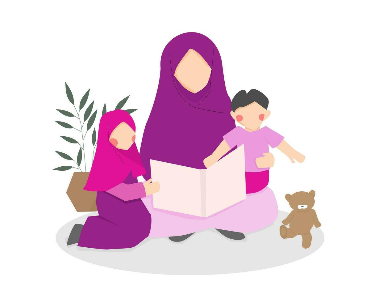 Mother Reads A Book to Children vector