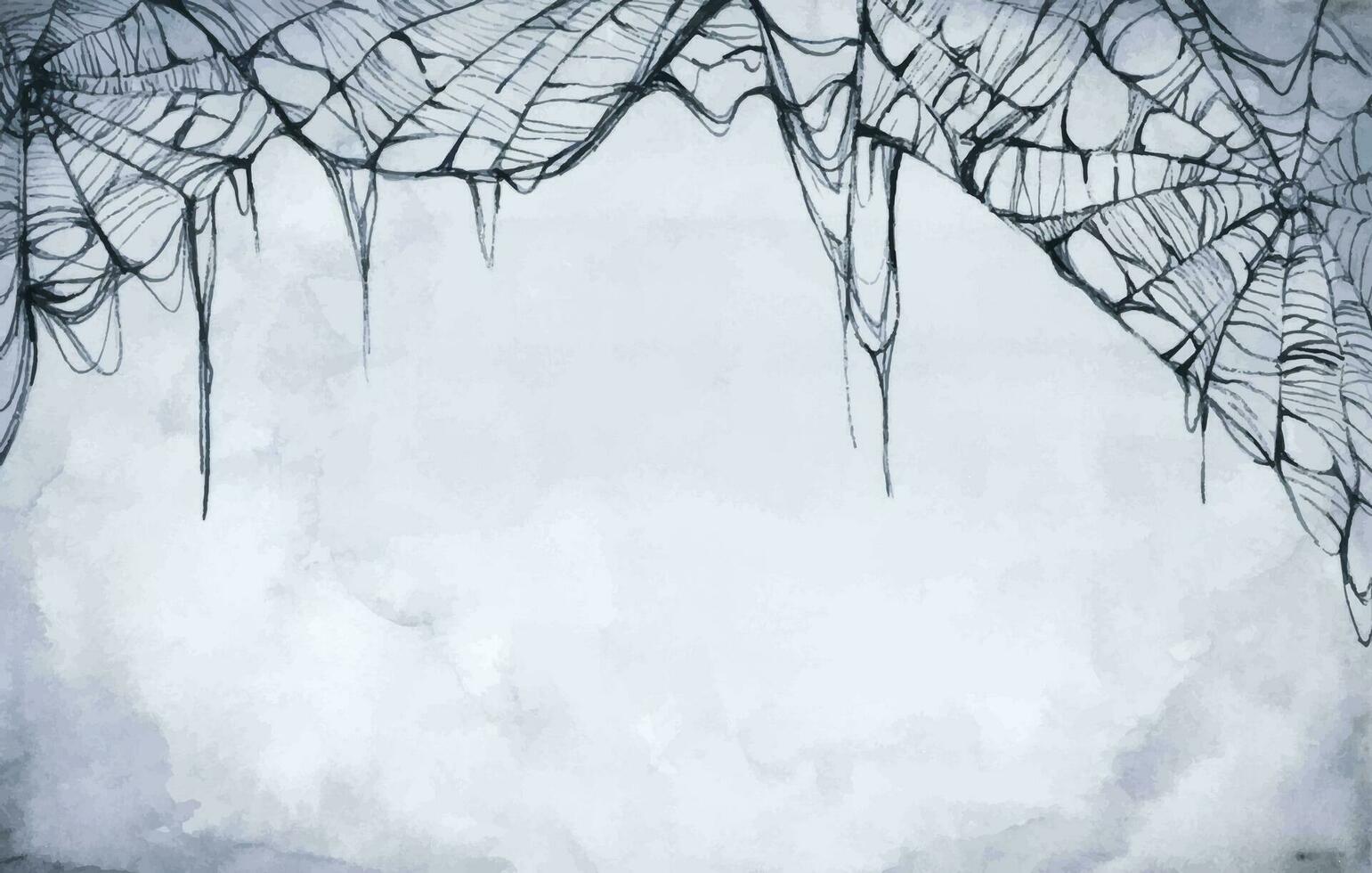 Spider web silhouette against gray wall. Halloween theme dark background. Watercolor background. vector