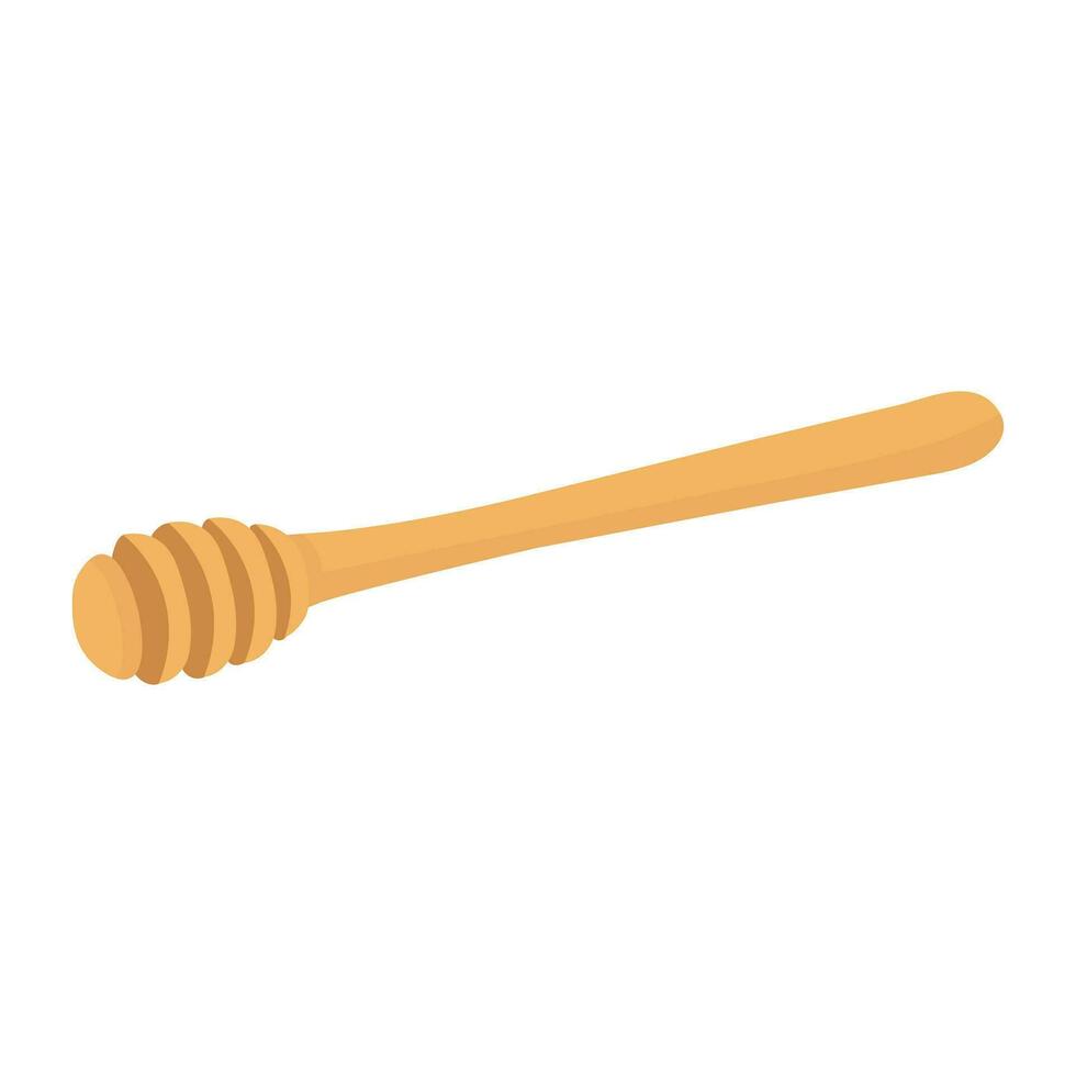 Honey dipper. Wooden spoon for liquid sweetness. Isolated on white background. vector