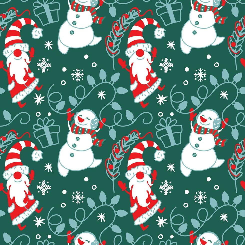 Navidad modelo para tela, envase, textil, fondo de pantalla, vestir. vector. Papa Noel noel, monigote de nieve vector