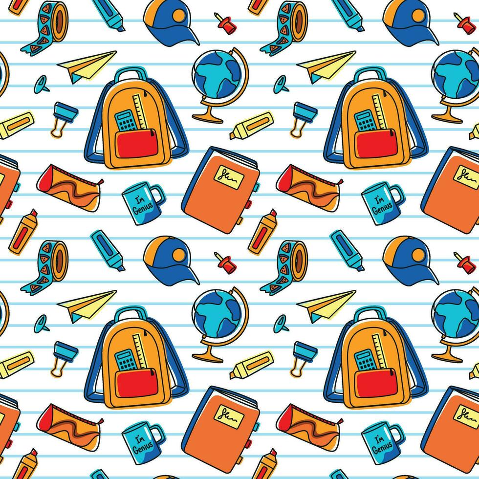 Multicolored school supplies, seamless pattern. Back to school. Vector. vector