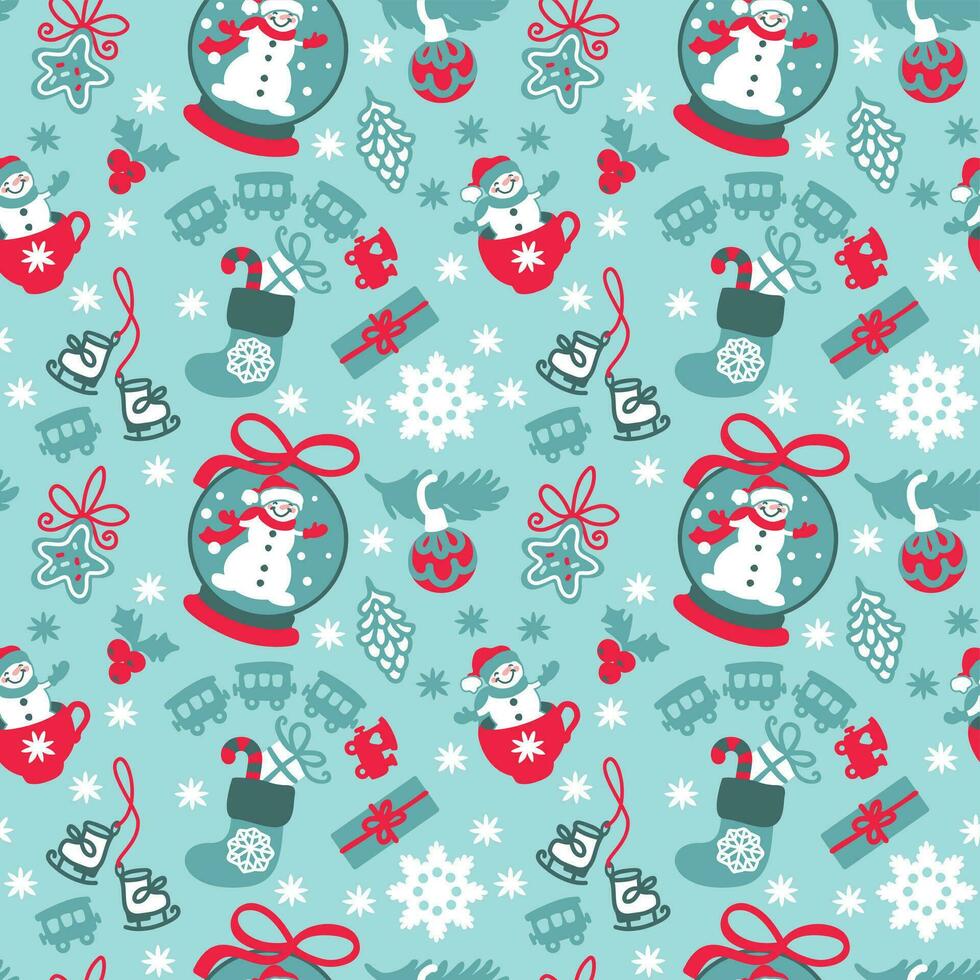 Snow globe with snowman and other christmas atribution. vector