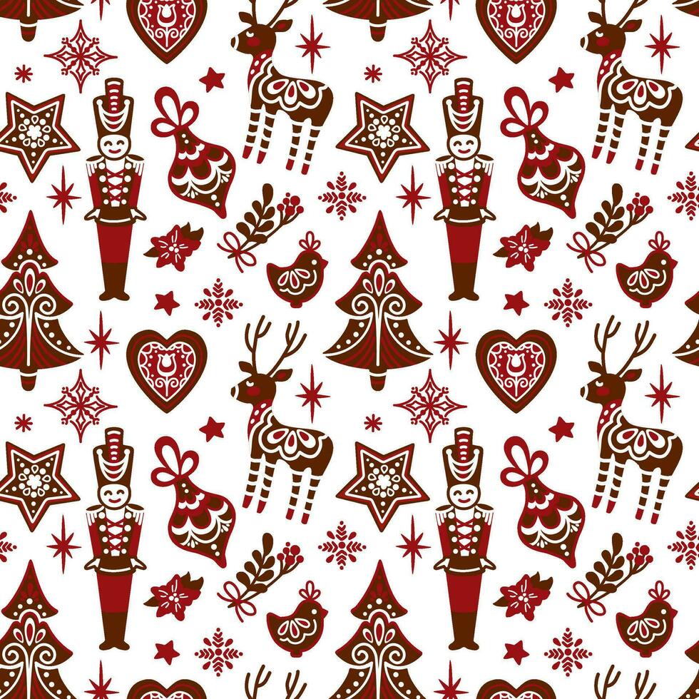 Christmas seamless pattern on scandinavian style. Vecto vector