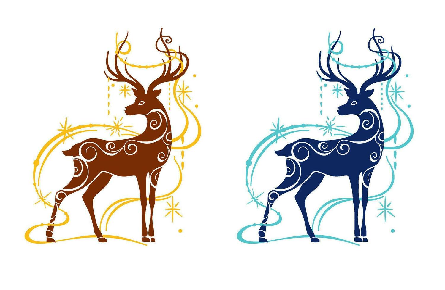 Christmas illustration, magic deer logo, party invitation, deer shape, vector