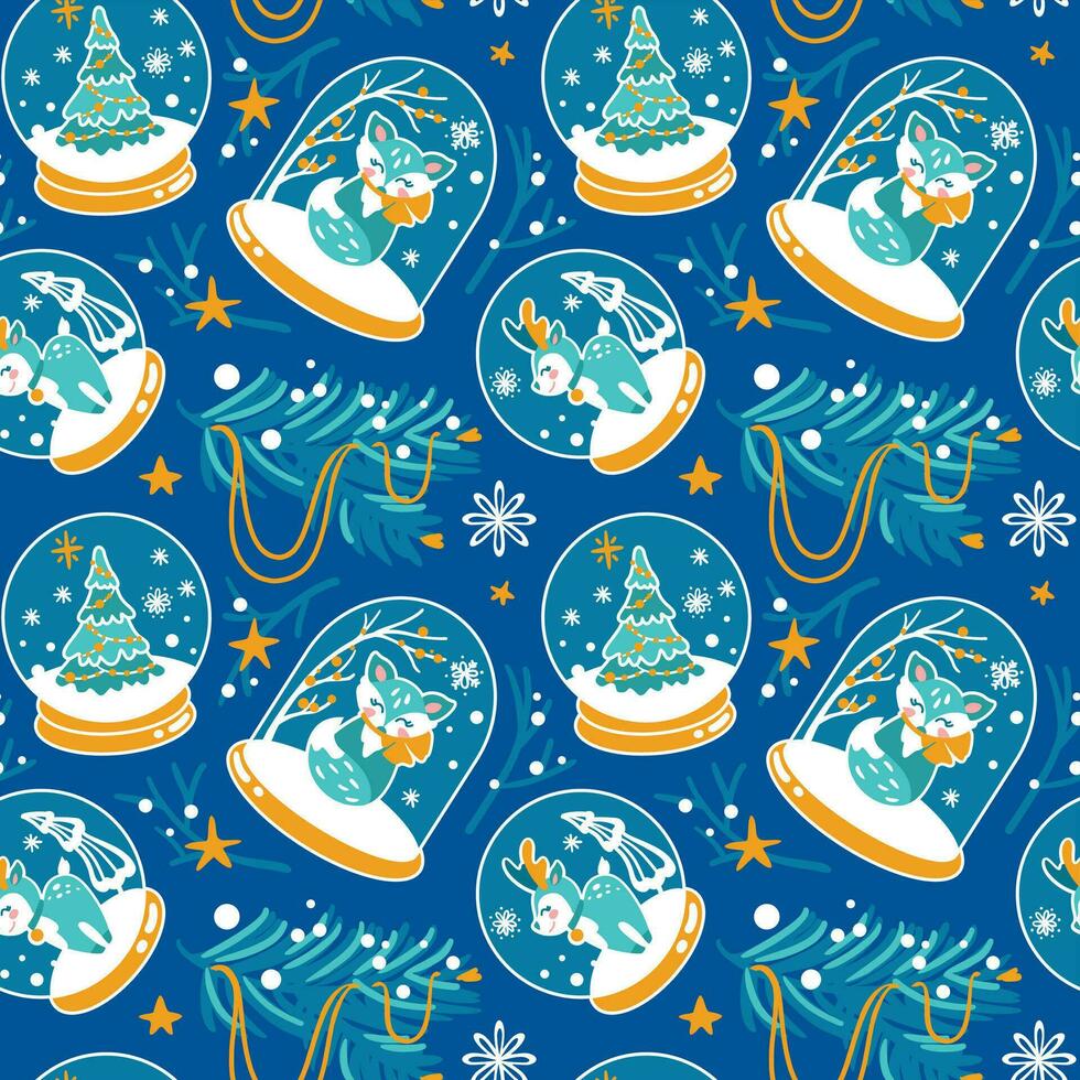 Christmas snowglobe, christmas garland and other decorations. Seamless pattern. vector