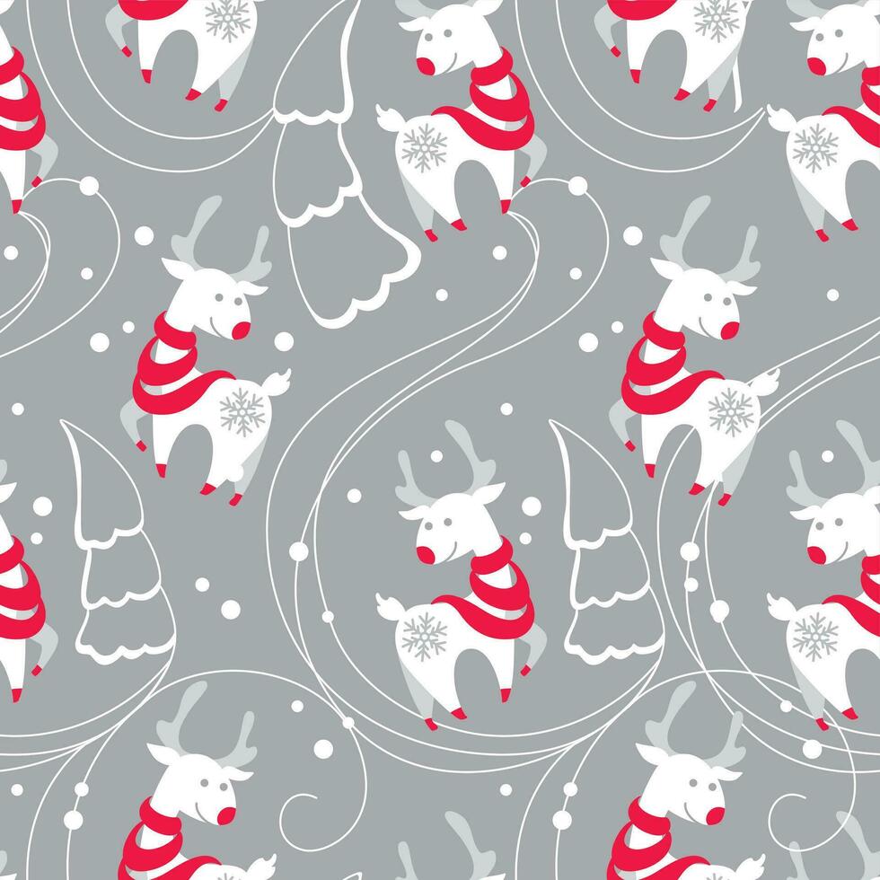 Cute deer in the winter forest. Christmas print. Seamless pattern. Vector. vector