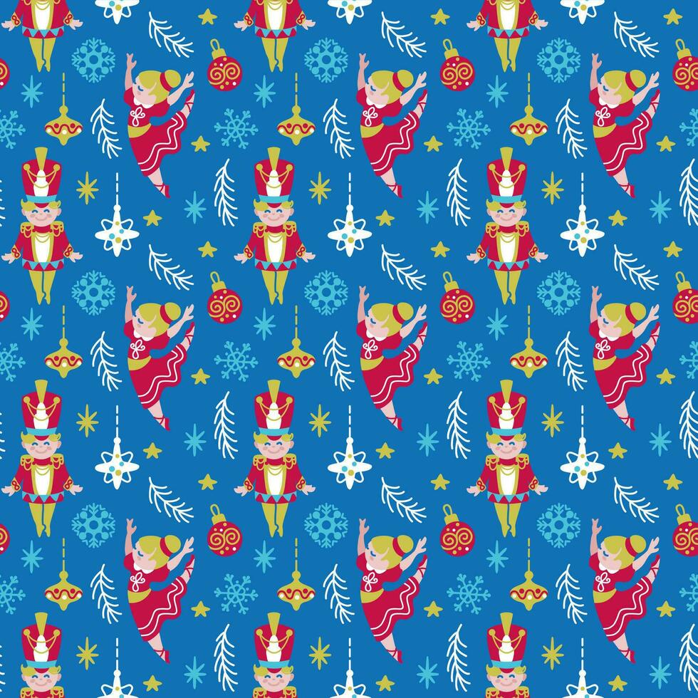 Christmas pattern. Ballet Nutcracker. Celebration. Seamless pattern for fabric, wrapping, textile, wallpaper, apparel. Vector