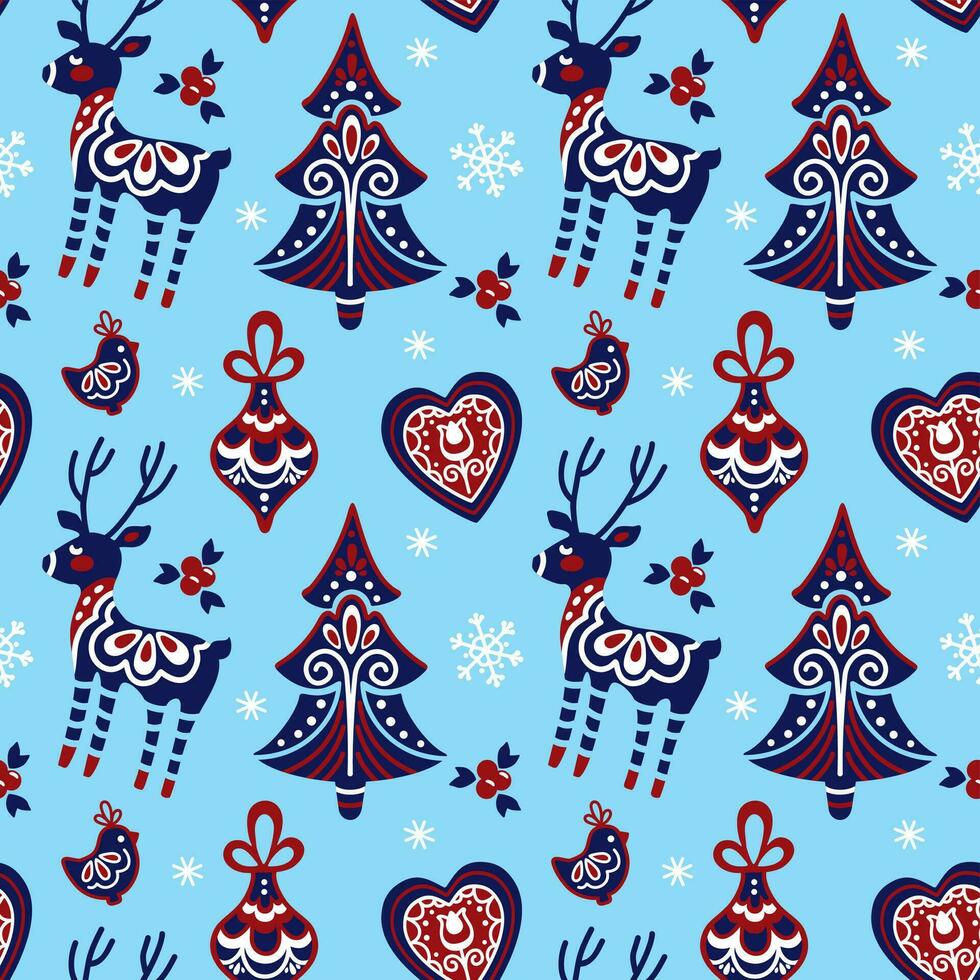 Christmas seamless pattern on scandinavian style. Genre folklore vector