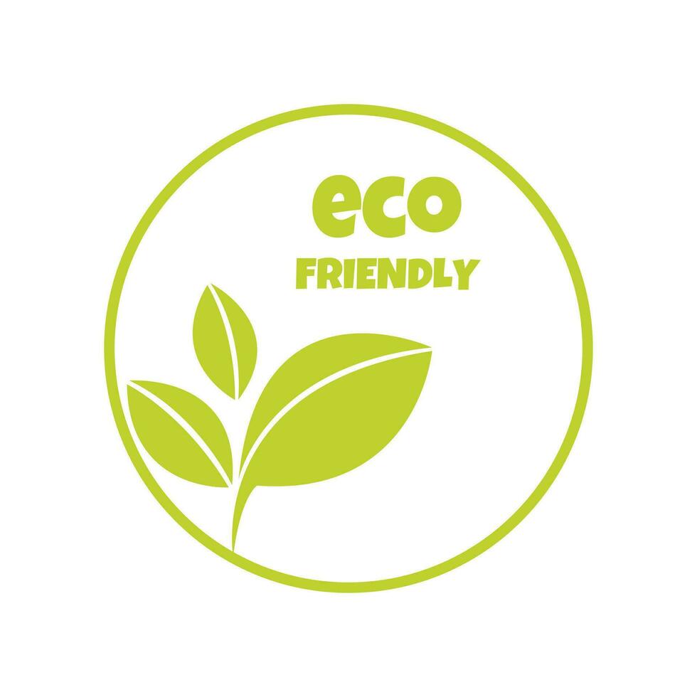 Eco friendly products sticker, label, badge and logo. Ecology icon. Logo template with green leaves for organic and eco friendly products. Vector illustration