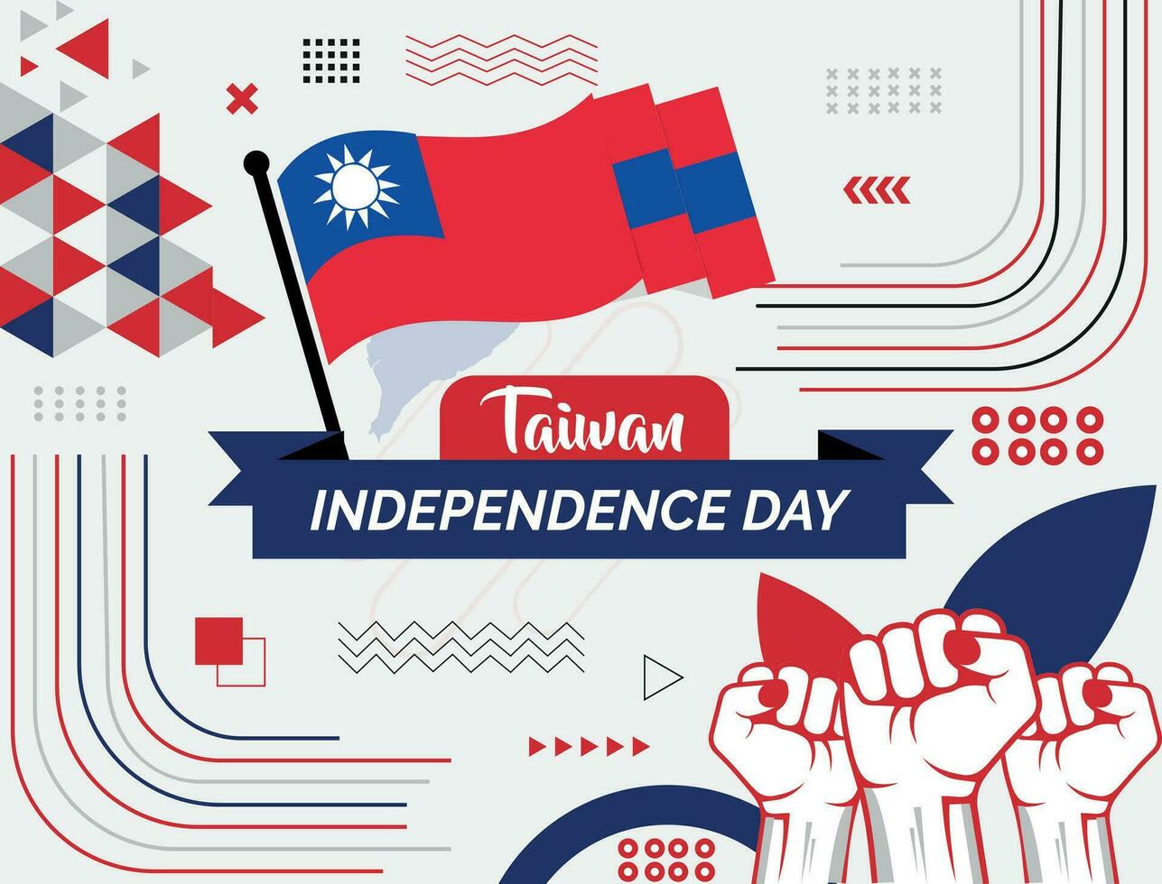 Taiwan national day banner with map, flag colors theme background and geometric abstract retro modern Red blue  design. abstract modern design. vector