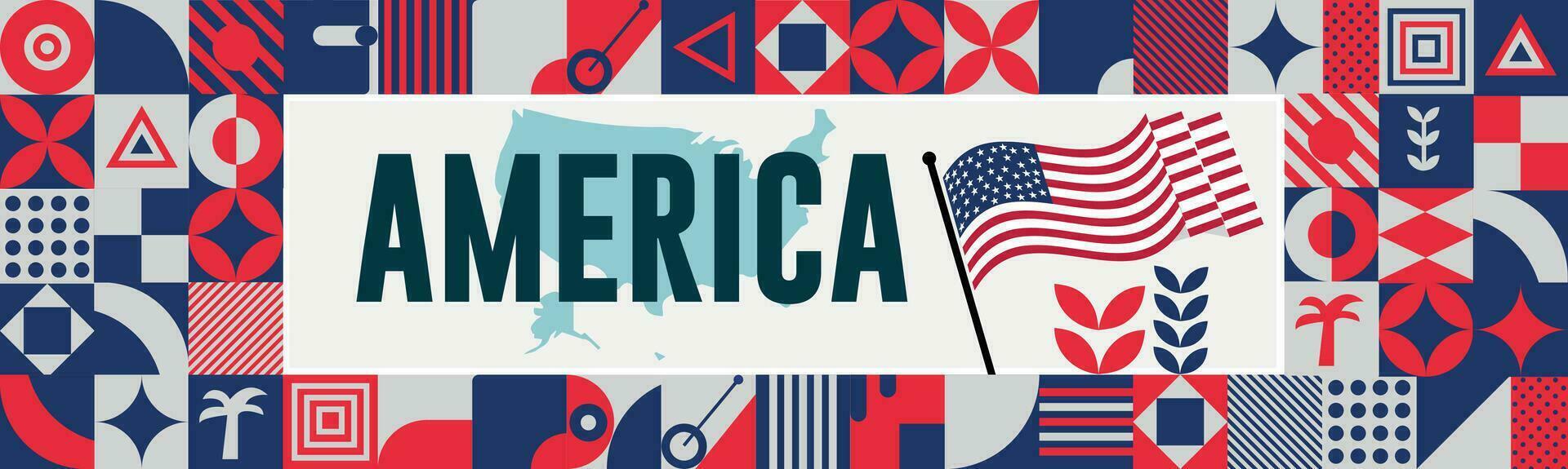 USA and raised fists. National day or Independence day design for USA celebration. Modern retro design with abstract icons. Vector illustration.