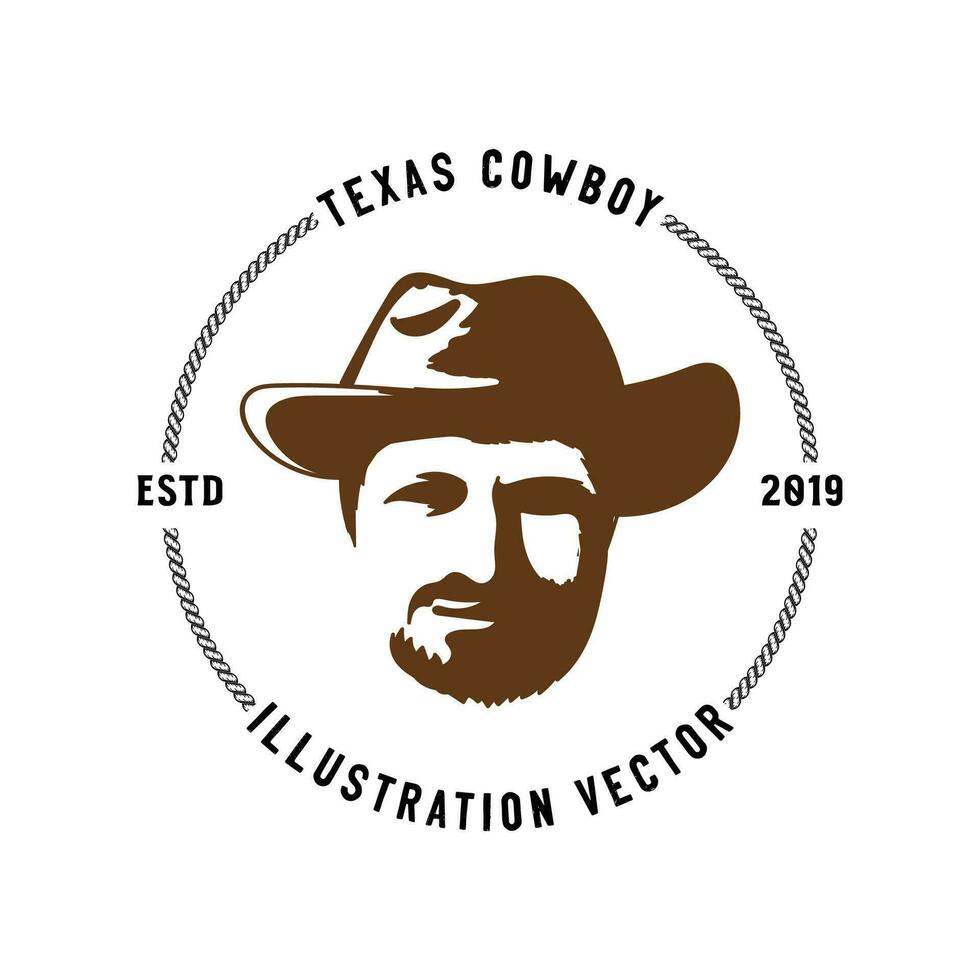 Clásico retro hipster Texas vaquero cabeza cara con sombrero ilustración vector