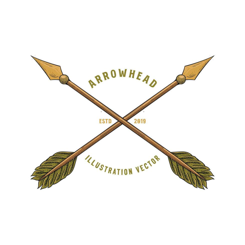 Vintage Retro Crossed Arrow Arrowhead for Hunting Adventure Illustration vector