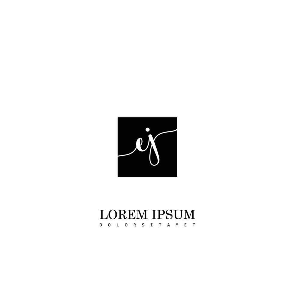 EJ Initial Handwriting In Square Frame Template Design vector