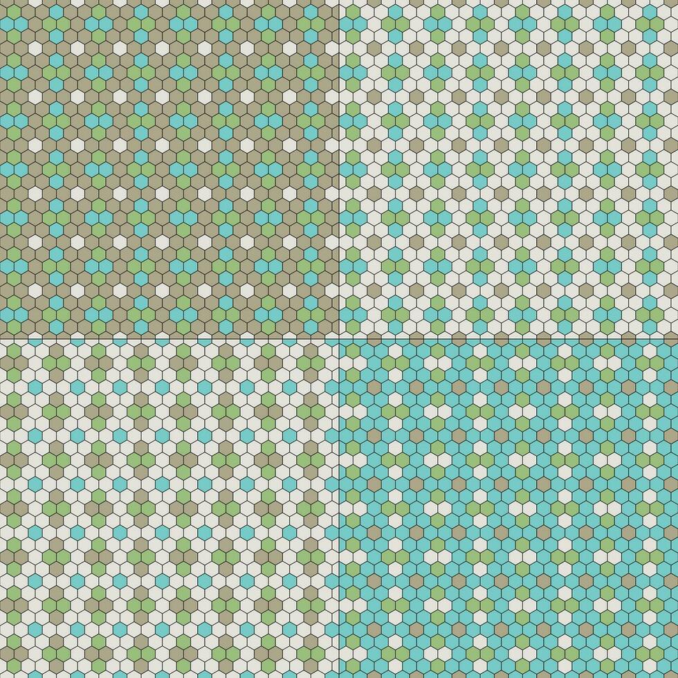 hexagon seamless abstract tile patterns blue tan green vector