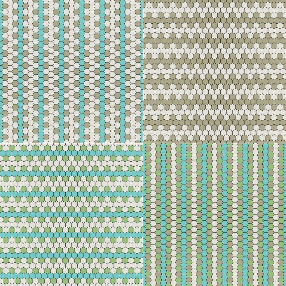 hexagon seamless stripe tile patterns blue tan green vector