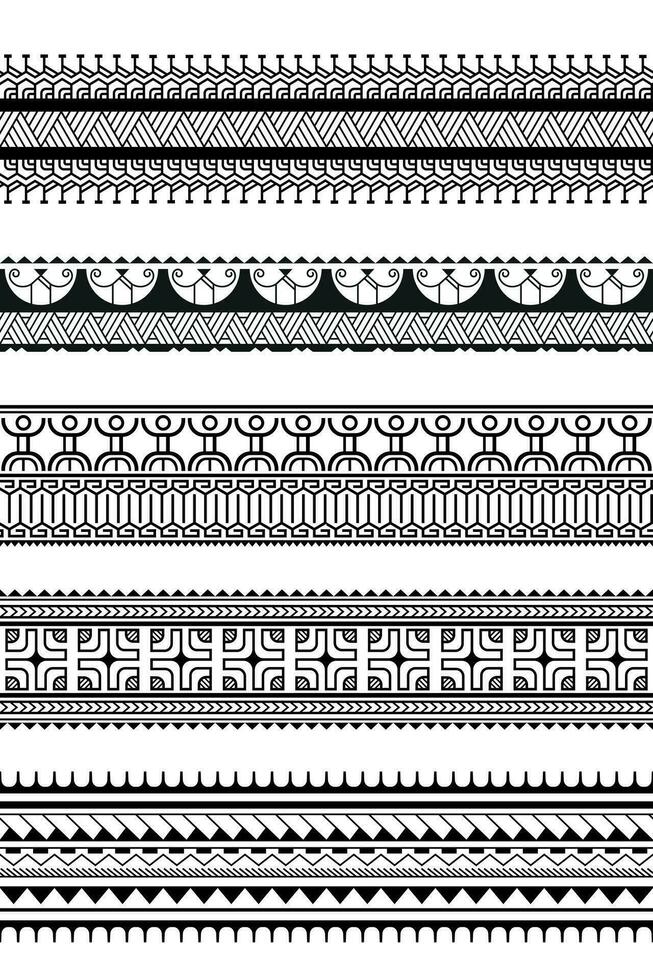 conjunto de maorí polinesio tatuaje esposas borde. tribal manga sin costura modelo vector. samoano pulsera tatuaje diseño delantero brazo o pie. vector