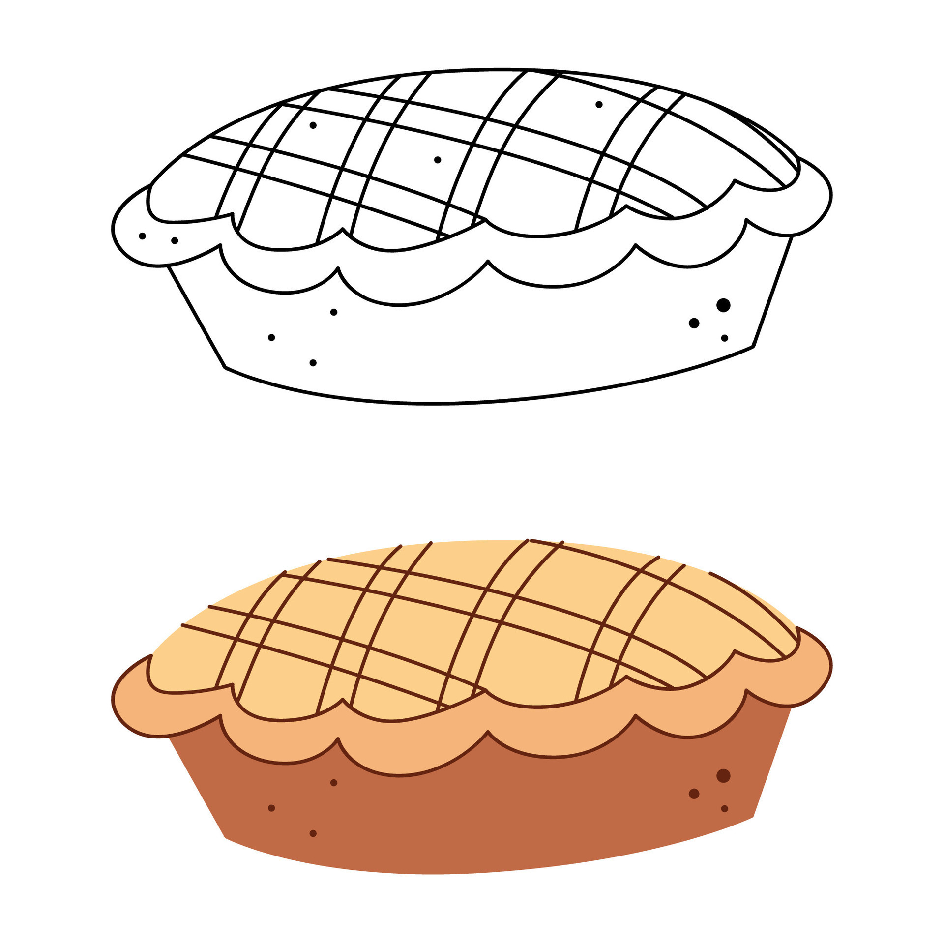 Apple pie. Black and white and color clipart vector illustration
