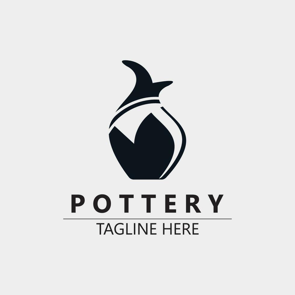 Pottery logo design handmade, creative traditional mug craft sign concept inspiration nature workshop vector