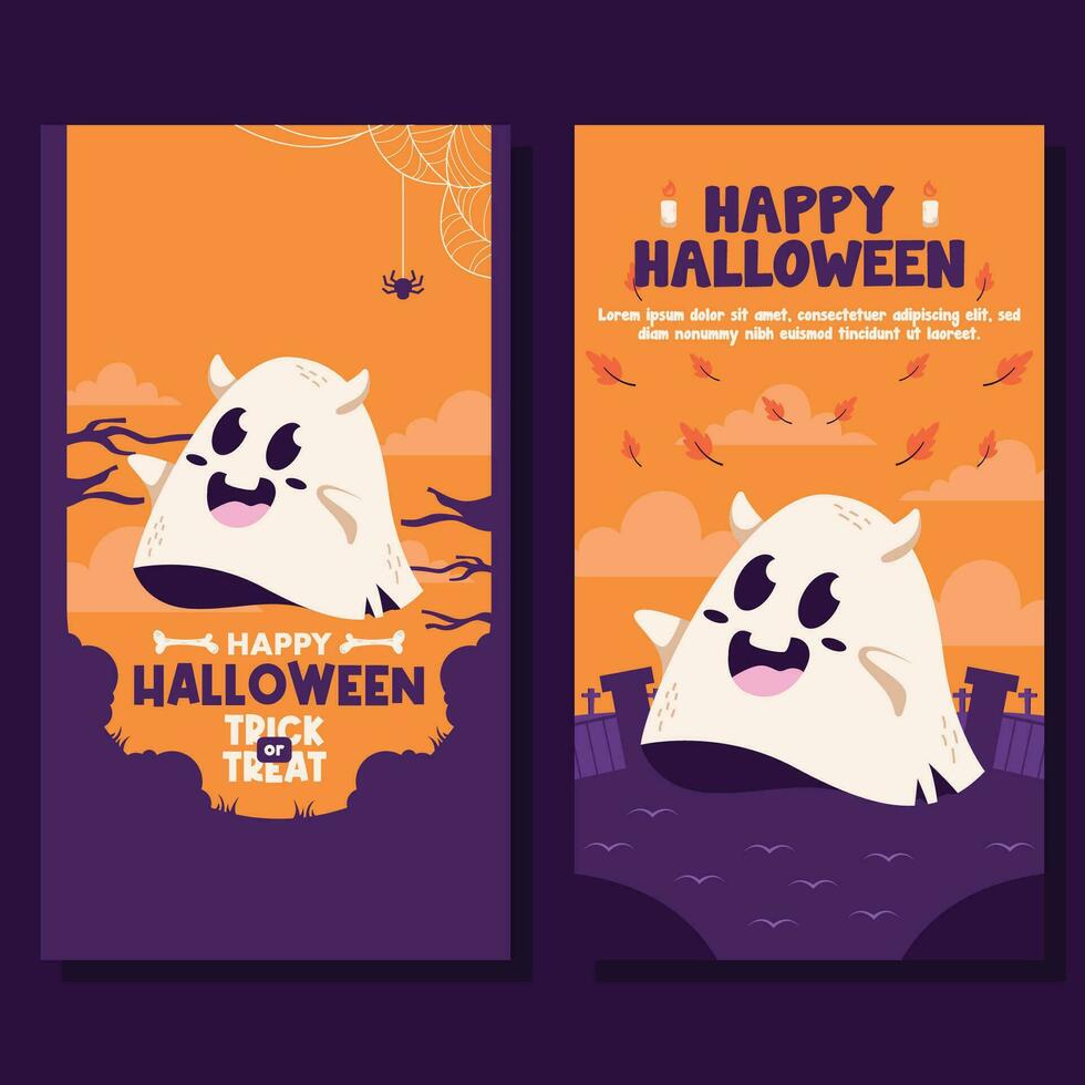 flat halloween background banner social media template vector