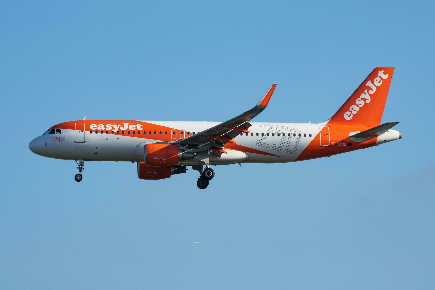 EasyJet passenger plane at airport. Schedule flight travel. Aviation