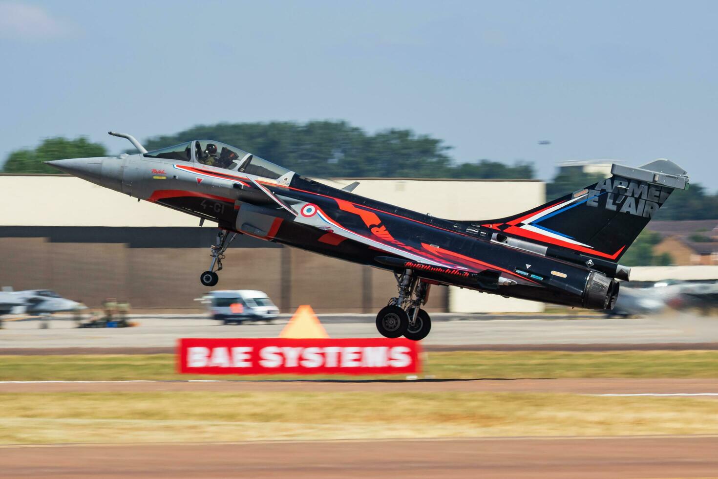 French Air Force special livery Rafale C fighter jet arrival and landing for RIAT Royal International Air Tattoo 2018 airshow photo