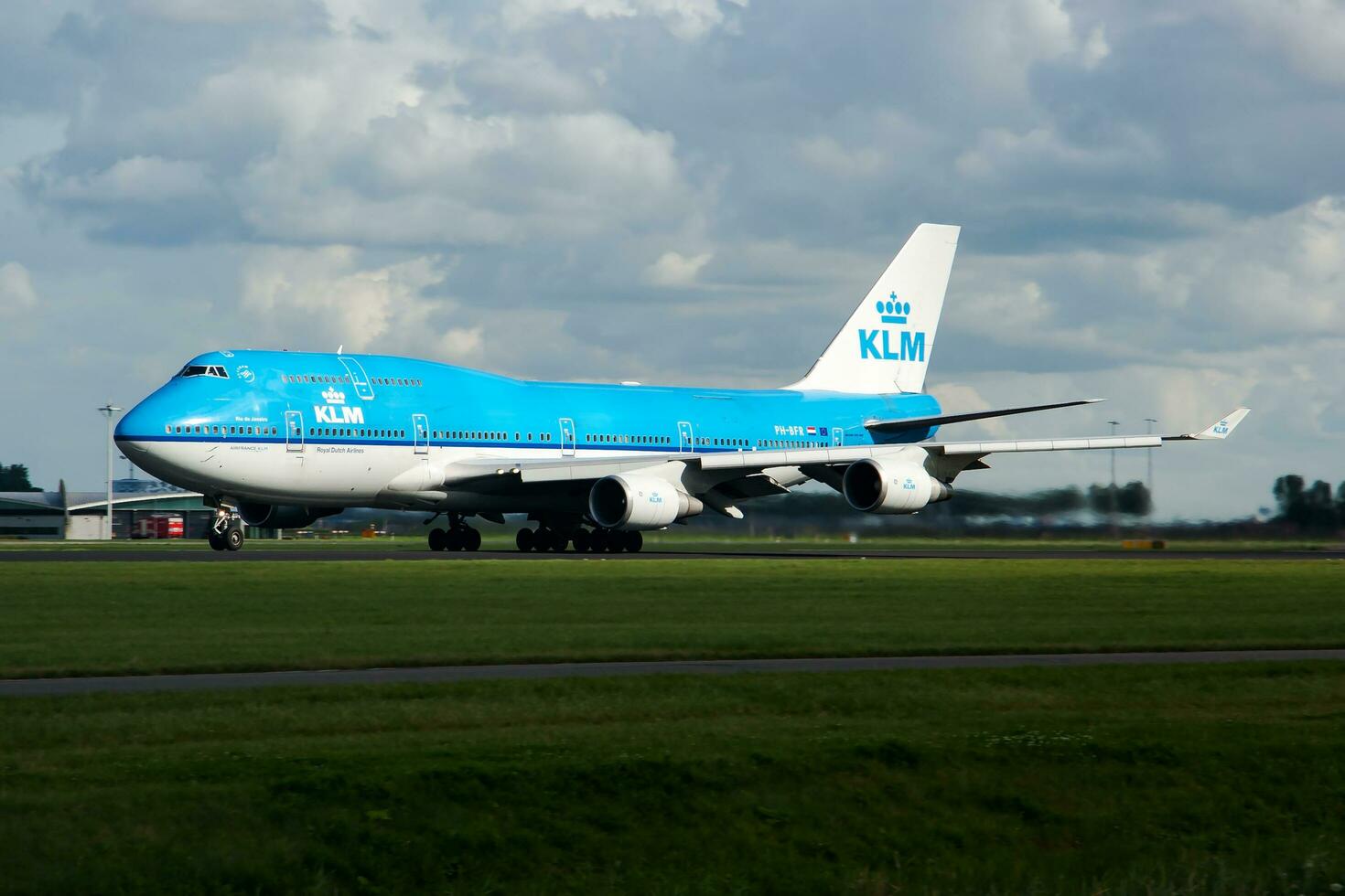 KLM Royal Dutch Airlines Boeing 747-400 PH-BFR passenger plane departure and take off at Amsterdam Schipol Airport photo