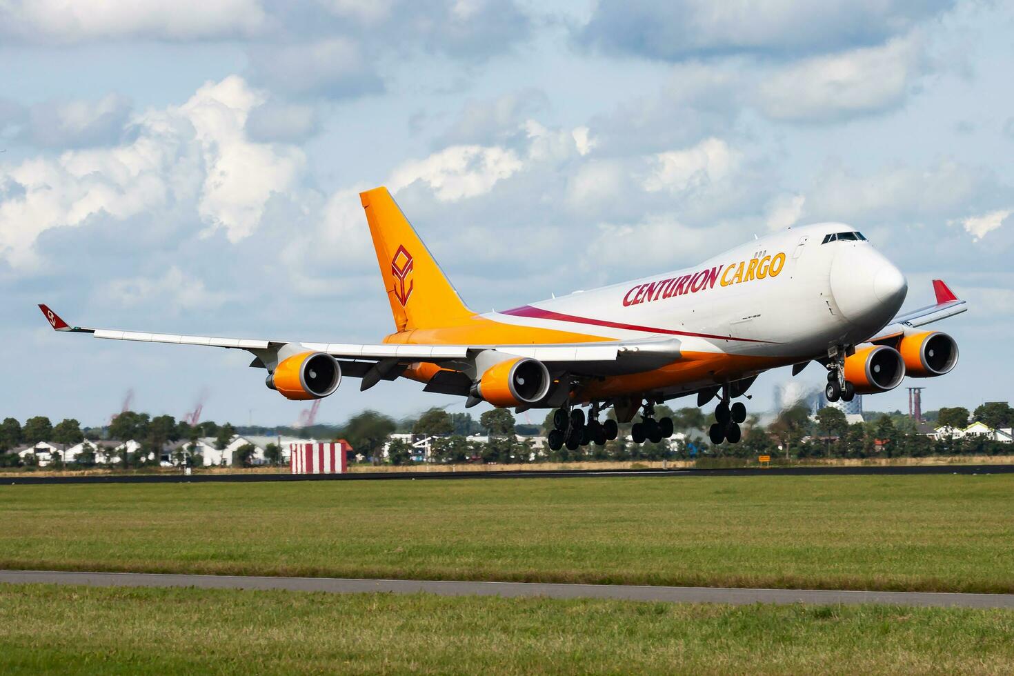 Centurion Air Cargo Boeing 747-400 N902AR cargo plane arrival and landing at Amsterdam Schipol Airport photo