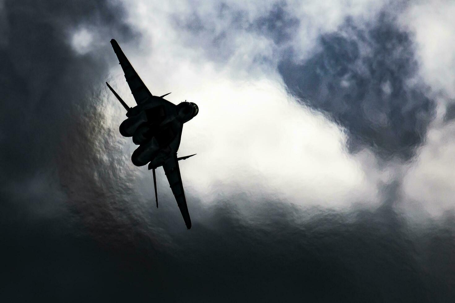Military fighter jet plane at air base. Air force flight operation. Aviation and aircraft. Air defense. Military industry. Fly and flying. photo