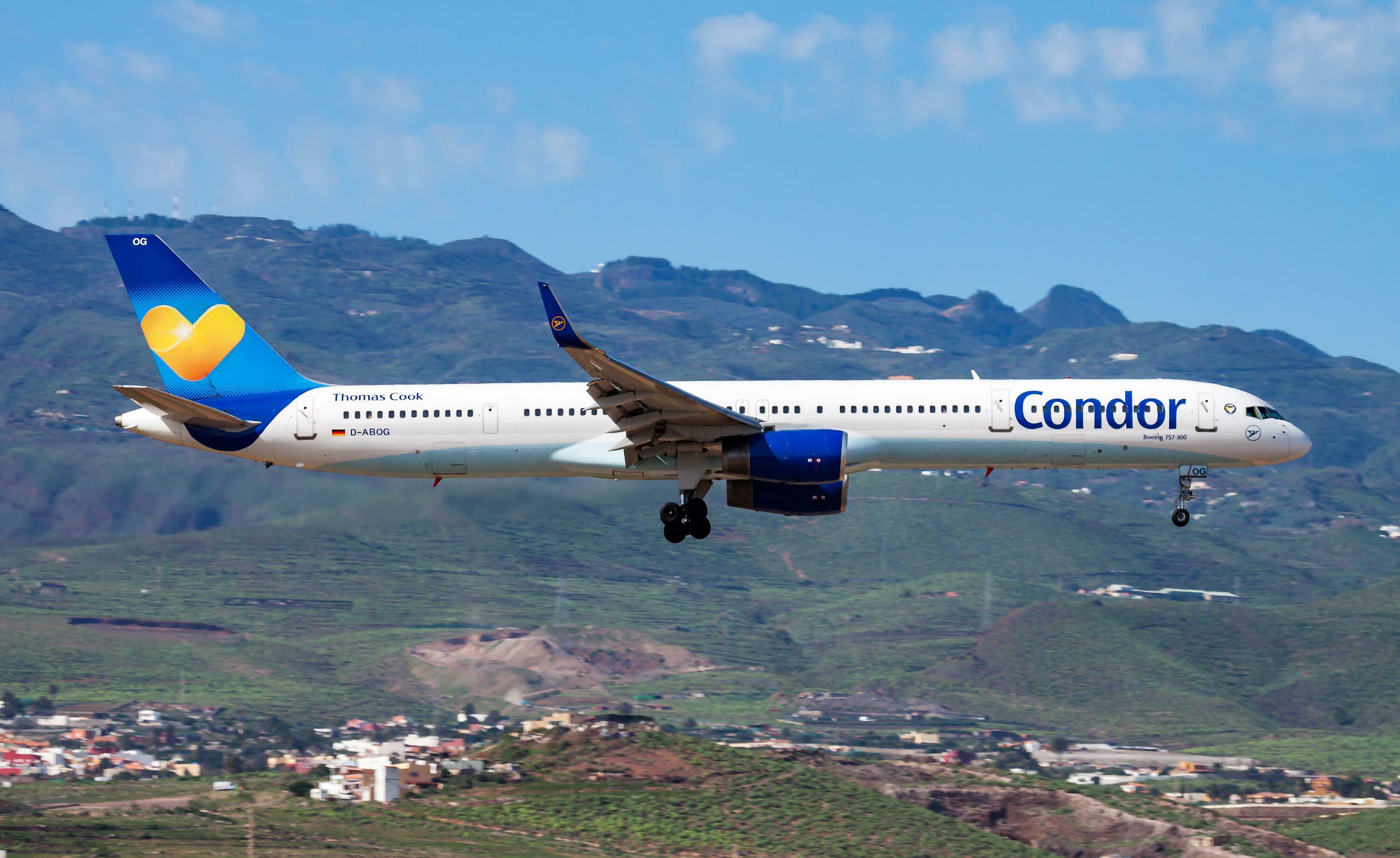Condor Airlines passenger plane at airport. Schedule flight travel