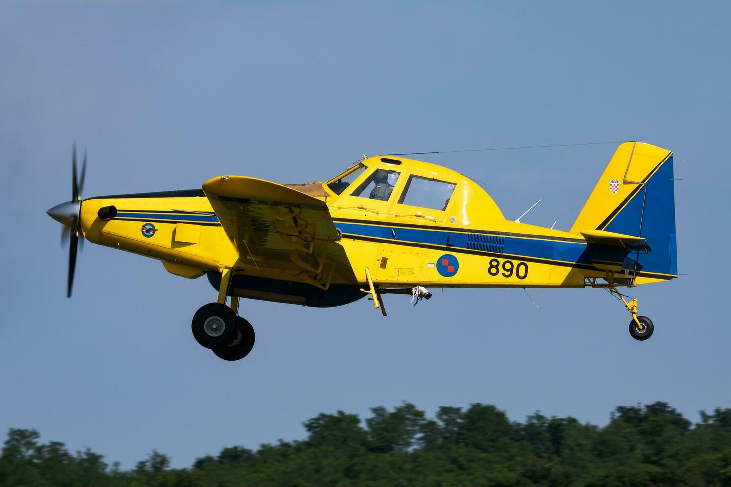 Special mission plane at air base. Air force flight operation. Aviation and aircraft. Firefighting and firekiller. Military industry. Fly and flying. photo